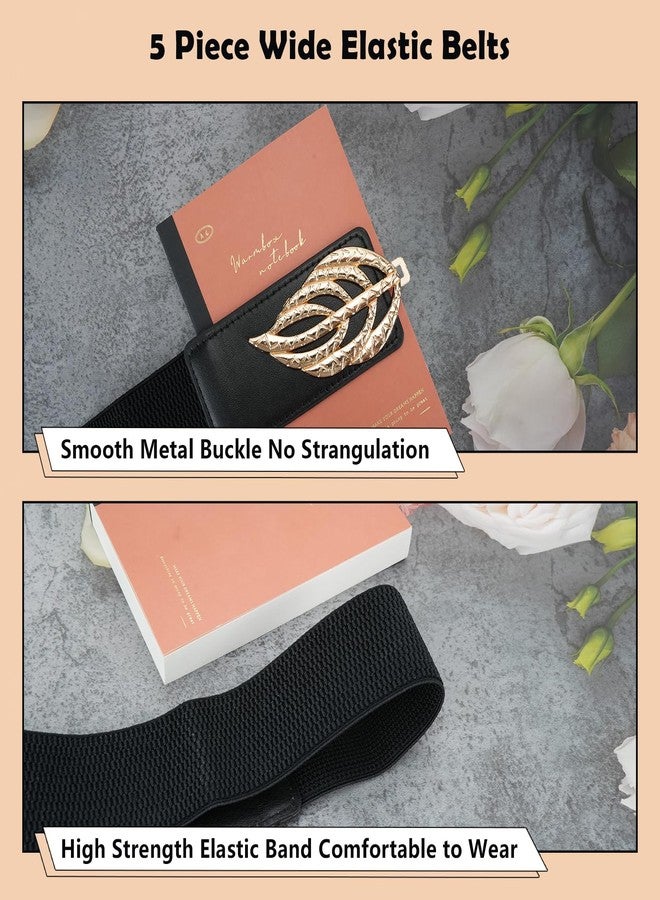 DSIOHFEI 5 PCS 31.5cm Wide Waist Belts for Women, Vintage Elastic Belt for Dress, Stretchy Waistband Belt with Metal Buckle, Fashion Waist Belts Perfect for Women Dresses, Sweater and Shirt (Black) - Image 4